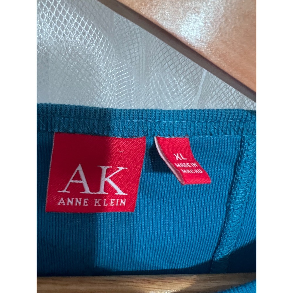 Anne Klein Womens XL Blue Sleeveless Shell Top Crew Neck Panelled Seam Knit Tank - Picture 2 of 3